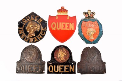 Lot 87 - Six 19th Century copper and tinned iron Queen Insurance Company firemarks