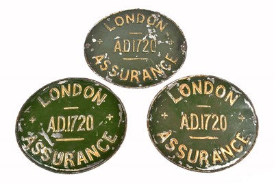 Lot 108 - Three oval 19th Century tin London Assurance advertising plaques