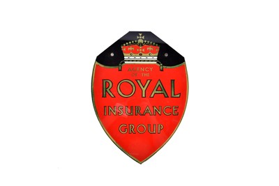 Lot 118 - A reverse painted glass advertising Royal Insurance Group shield sign