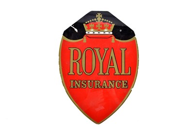 Lot 121 - A reverse painted glass advertising Royal Insurance Group shield sign