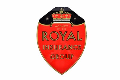 Lot 124 - A reverse painted glass advertising Royal Insurance Group shield sign