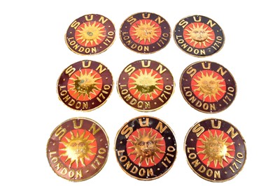Lot 180 - Nine circular tin Sun Fire Office advertising mark
