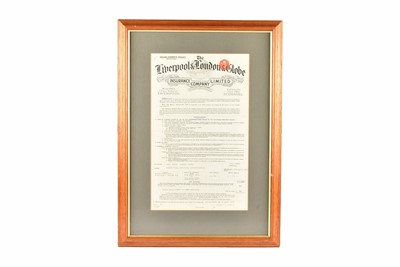 Lot 294 - Framed and glazed The Liverpool & London & Globe Insurance Company Policy