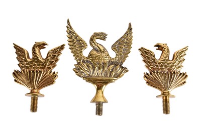 Lot 313 - Three brass Phoenix emerging from flames screw on car mascots