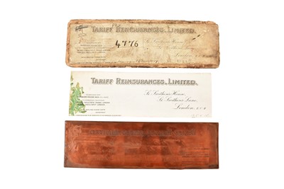 Lot 325 - A rectangular copper policy header printing plate