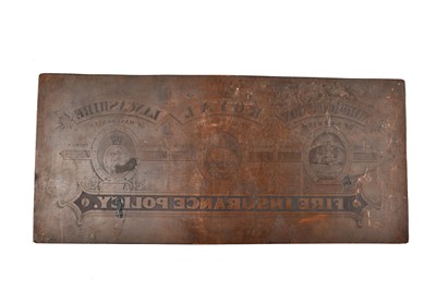 Lot 330 - A 19th Century rectangular copper policy header printing plate