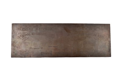 Lot 331 - A 19th Century rectangular copper policy header printing plate
