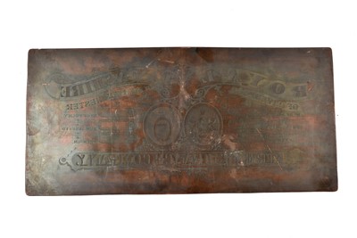 Lot 333 - A 19th Century rectangular copper policy header printing plate