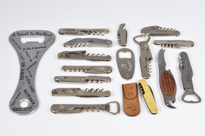 Lot 254 - A collection of seventeen promotional bottle opener and corkscrews