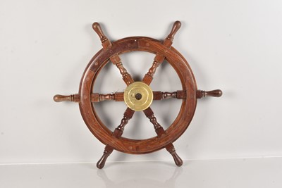 Lot 430 - A mahogany and brass ship's wheel