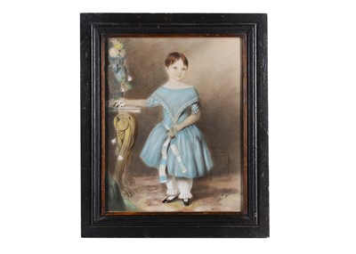 Lot 333 - A 19th century pencil and watercolour portrait of a girl dress in blue
