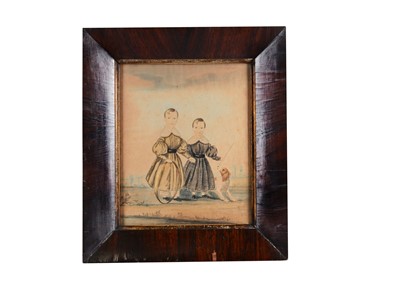 Lot 335 - A mid 19th century English Naïve School watercolour of two brothers