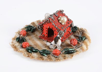 Lot 340 - An unusual 19th century sewing trifle with Nevers glass spaniel
