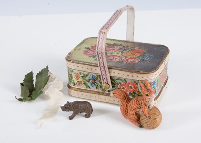 Lot 348 - A late 19th printed card lidded basket sweet or needle box
