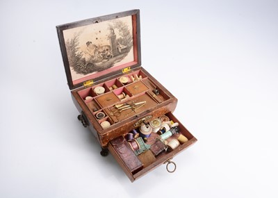 Lot 354 - An early 19th century brown leather covered sewing box