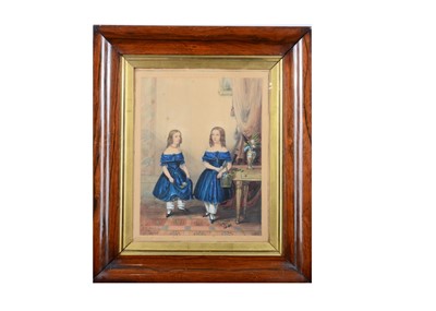 Lot 369 - A mid 19th century watercolour of two sisters by William C. Dubisson, 1845