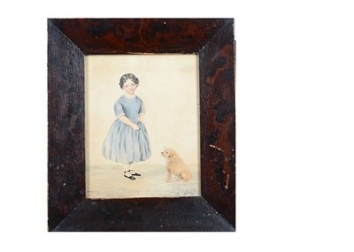Lot 370 - A mid 19th century watercolour of a girl and her dog