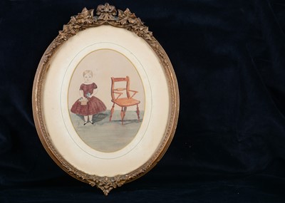 Lot 372 - A mid 19th century watercolour of a girl and chair
