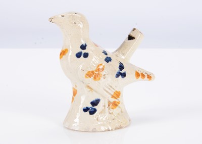 Lot 382 - A Stafforshire Prattware type pottery bird whistle, circa 1800