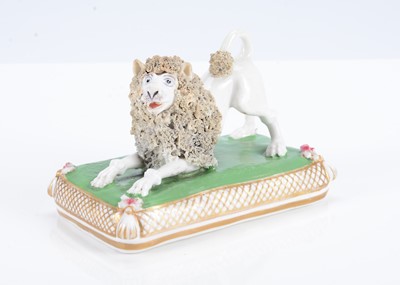 Lot 387 - A Chamberlains Worcester  porcelain playing poodle, 1820-40