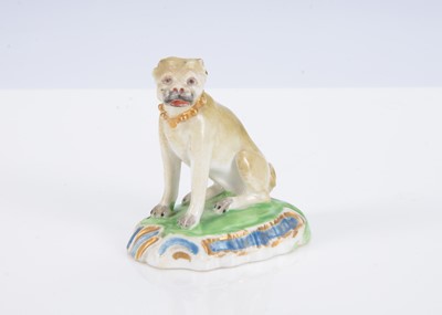 Lot 389 - A Derby porcelain seated pug dog, circa 1760