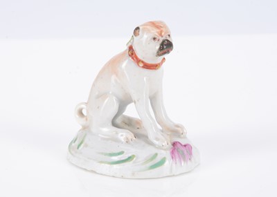 Lot 390 - A Derby porcelain seated pug dog, 1750s