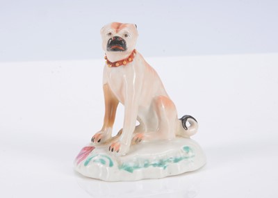 Lot 392 - A Derby porcelain seated pug dog, circa 1760