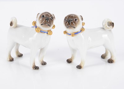 Lot 397 - A late 19th century pair of Meissen standing pug dogs