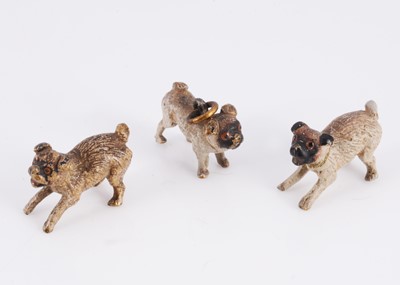 Lot 407 - Three miniature Viennese cold painted bronze pugs