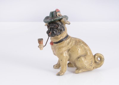 Lot 408 - A German lead Heyde-type seated pug smoking a pipe