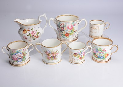 Lot 443 - 19th century English porcelain with gilded named and dated floral painted vessels