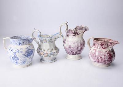 Lot 450 - Four larger 19th century transfer printed jugs