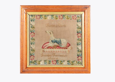 Lot 457 - An 19th century wool work of a greyhound ‘Faithul Carlo’ by Joseph Forrester, aged 10