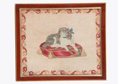 Lot 458 - An 19th century wool work of a King Charles spaniel on a cushion