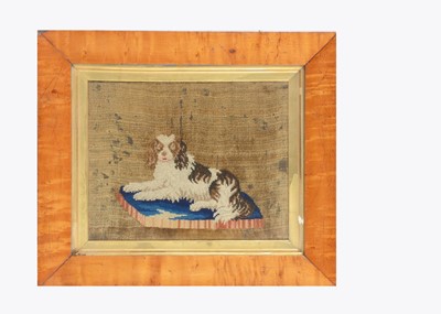 Lot 460 - An 19th century wool work of a King Charles spaniel on a cushion