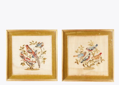 Lot 464 - A pair of 19th century wool pom-pom style birds on trees