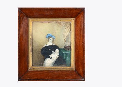 Lot 466 - An 1830s watercolour portrait of a mother and baby