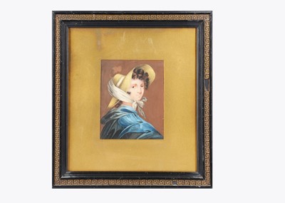 Lot 467 - An 19th century portrait of a woman in blue cloak and bonnet