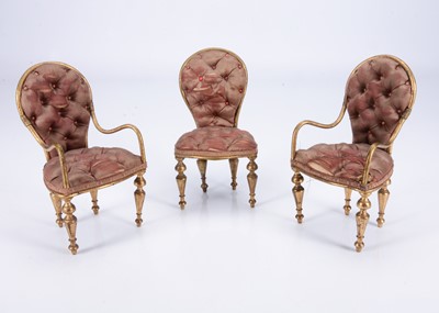 Lot 477 - Three 19th century French upholstery doll’s chairs