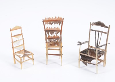 Lot 583 - Three 19th century feather dolls’ house chairs
