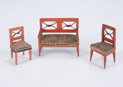 Lot 588 - Three 19th century Erzgebirge red painted seats