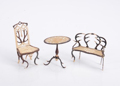 Lot 591 - Three 19th century pieces of ‘antler’ bone dolls’ house furniture