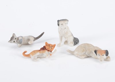 Lot 606 - Four German bisque dolls’ house cats and dogs