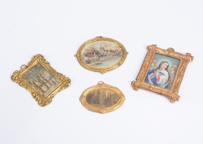 Lot 615 - Four late 19th century gilt metal pictures