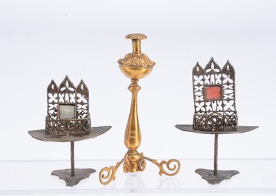 Lot 643 - Two late 19th century German soft metal small scale dolls’ house hall tables