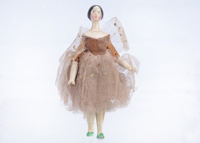Lot 646 - A rare 19th century ‘alien’ composition headed dolls’ house fairy with jointed wooden body