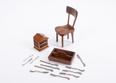Lot 656 - 19th century wooden dolls’ house kitchen items