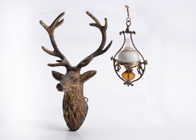 Lot 666 - A late 19th century German soft metal ceiling oil lamp
