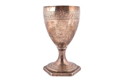 Lot 1 - A Georgian silver presentation chalice