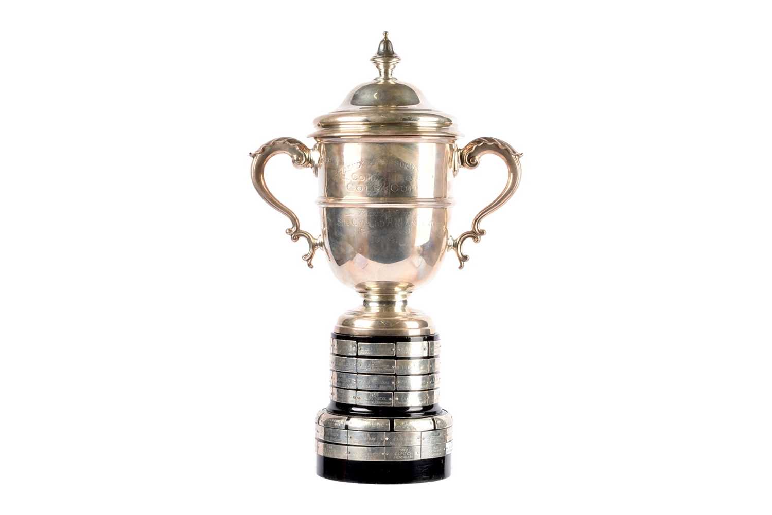 Lot 15 - A George V silver presentation twin handled cup and cover